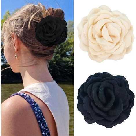 Confezione da due grandi fermagli per capelli hawaiani, adatti a donne e ragazze, decorati con fiori. (1/3)