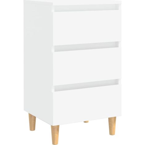 Mesita de noche 3 cajones con patas de madera 40 x 35 x 69 cm madera contrachapada blanca DEC033219
