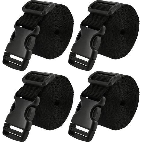 Sangle de Serrage 25 mm x 3 m avec Boucle Rapide, 4 Pièces Courroies en Polypropylène 1000D Noir pour Fixation Bagages Camping Tente Arrimage Valise Voyage (1/5)