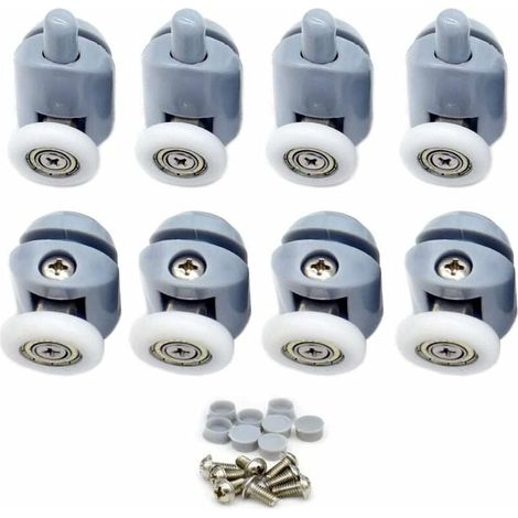 Roulettes Pour Porte De Douche - 23 mm - Pour Verre Jusqu'à 6 mm - Lot De 8 Pièces (4 Haut + 4 Bas) - Fixation Trou De 11 mm