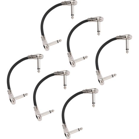 Lot de 6 câbles pour pédales d'effet guitare, 15 cm (6 pouces), connecteur coudé 6,35 mm (1/4 pouce), pour microphone, amplificateur et clavier (tête plate argentée). (1/5)