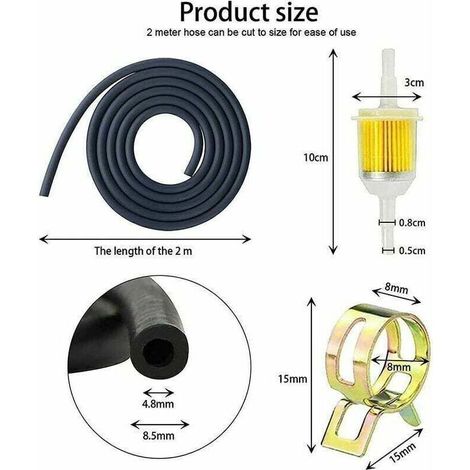 Kit de Filtre a Essence Moto avec 2 Pièces Filtre a Gasoil Carburant Diesel et 2M Durite Essence Tondeuse 8mm et 10 Pièces Collier Durite pour Scooters Moto,Tondeuses Gazon,Moteur