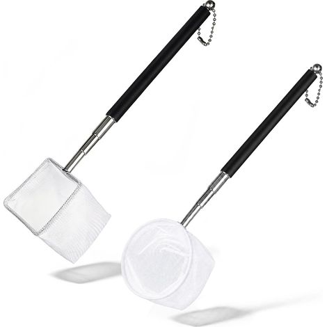 Épuisette carrée pour aquarium, 5 cm, noir, avec poignée extensible en acier inoxydable et filet à crevettes à mailles fines pour aquariums, étangs et petits bassins (1/5)