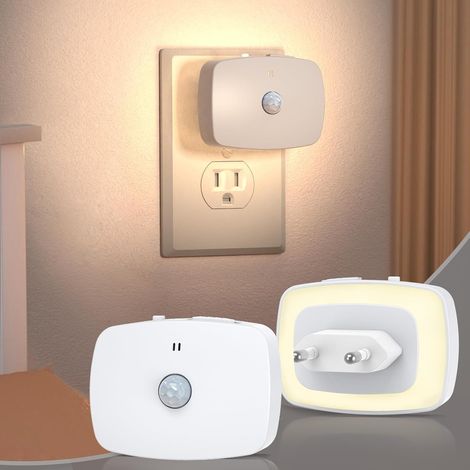 Veilleuse Prise Electrique, Veilleuse Detecteur de Mouvement, Lampe Nuit Dimmable (3000k-6000k), Luminosité Réglable, Veilleuse Enfant Prise Electrique pour Chambre, Couloir, Escalier, Cuisine, 2PCS (1/5)