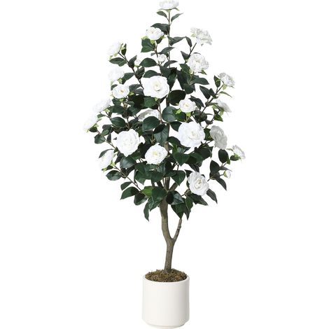 Arbre Camélia Artificiel Réaliste – Plante Verte en Soie avec Fleurs Blanches, Décor Intérieur/Extensionérieur, Idéal pour Salon, Bureau, Terrasse, Entretien Facile – 4FT (1/5)