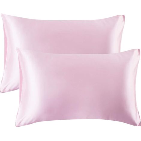 Lot de 2 taies d'oreiller en soie glacée rose 51 x 74 cm (1/5)