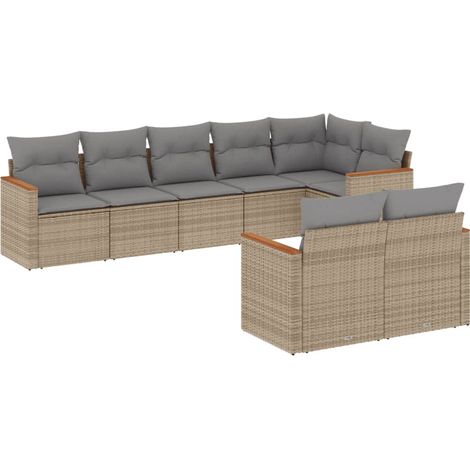 vidaXL Set Divano da Giardino 8 pz con Cuscini Beige Misto Polyrattan (1/5)