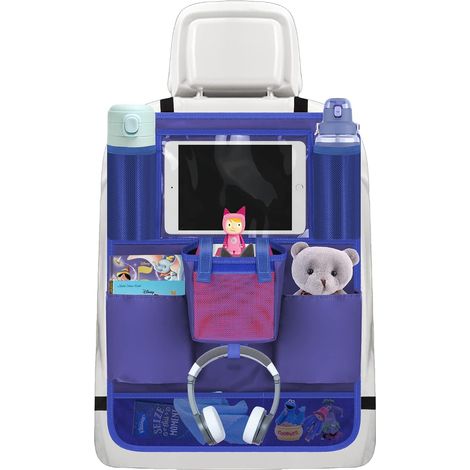 Car Organizer with Pouch for Toniebox, Blue 10 inch tablet pocket, figure compartments, headphone holder (1/5)