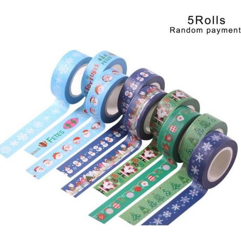 Ruban Washi - 1,5 cm x 10 m - Motifs Noël - Papier Washi - 5 Rouleaux (1/4)