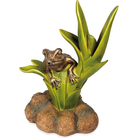 esotec Wasserspeier-Figur FROSCH sitzend auf Blätter Einzelfigur Garten 100741