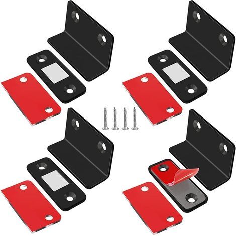 Juego de 4 imanes ultrafinos de acero inoxidable para puertas de armario, con tornillos y pegamento. Cierre potente para puertas correderas, cajones, armarios, etc. (1/5)