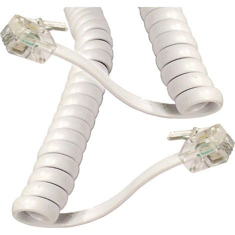 Spiral RJ10 Telephone Cord, White Cable 3m, 4P4C Connector, For Office and Home (1/5)