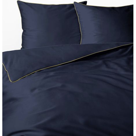 Bettwäsche-Set aus reiner Baumwolle 160x200 Marineblau Premium (1/5)