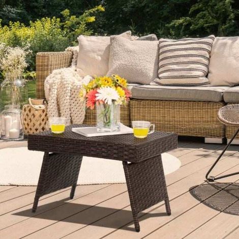 Table de jardin pliante en rotin avec pieds réglables, gain de place pour balcon, terrasse ou jardin (1/5)