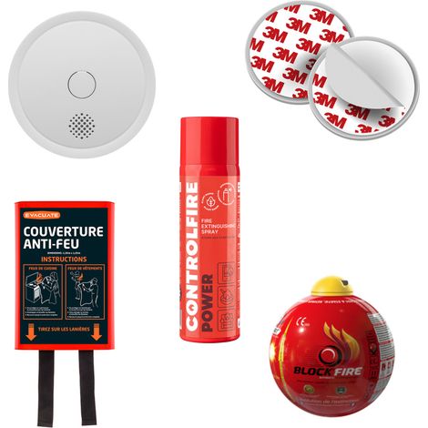 Lot Sécurité Incendie – 2 Détecteurs de fumée interconnectables Autonomie 10 ans et garantie 3 ans + 2 Fixations Magnétique + Couverture Anti-Feu + Boule extinctrice + Spray Extincteur (1/5)