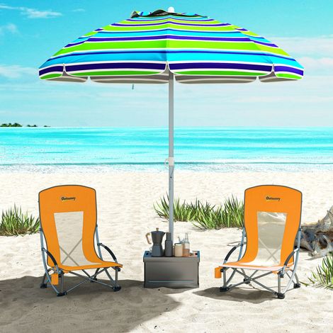 Outsunny Lot de 2 Chaises de Plage Pliantes Chaises Camping Pliantes Légères - Sac de Transport & Porte-Gobelet Inclus, 70x58x79cm, Orange