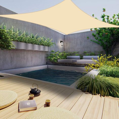 Rectangular shade sail made of Oxford fabric, waterproof, windproof, for outdoor use, courtyard, patio, garden shed, (2 x 2 m, beige) (1/5)