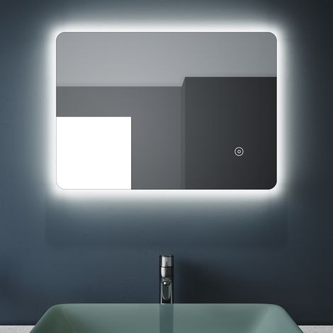 SONNI Badspiegel 50x70cm LED Beleuchtung Touch Lichtspiegel kaltweiß IP44 energiesparend (1/5)