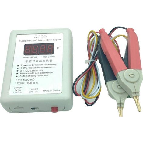 Testeur de résistance portable CC (0,01-19,99 Ω) à grande pince