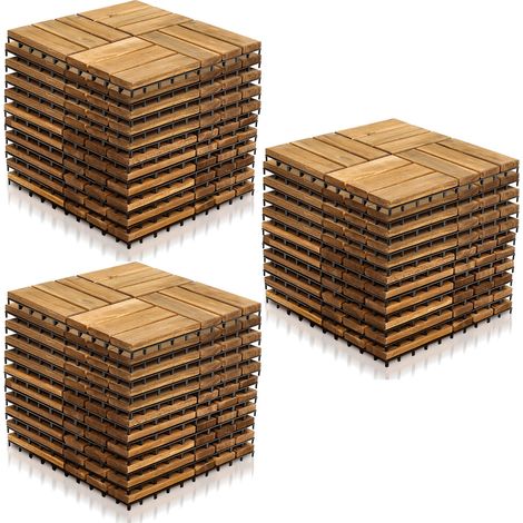 TolleTour 33 Stück Holzfliesen 12-Latten 3 qm, 30x30cm Terrassenfliesen Klickfliesen Balkonfliesen mit Drainagensystem, Wetterfest aus Akazienholz
