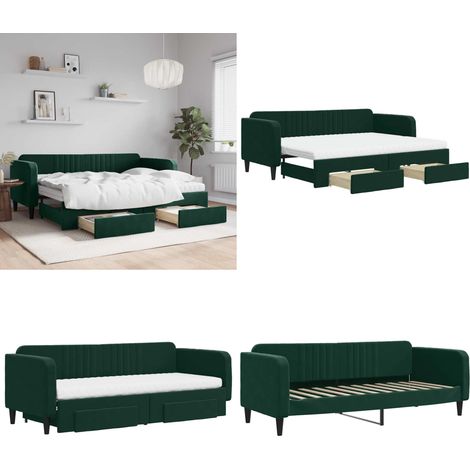Tagesbett Ausziehbar mit Schubladen Dunkelgrün 80x200 cm Samt - Schlafsofa - Sofa-Bett (1/5)