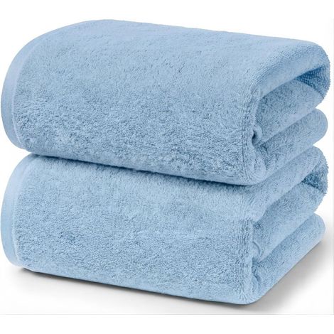 Lot de 2 Draps de Bain 70x140 cm Serviettes Coton Bleu Clair (1/5)