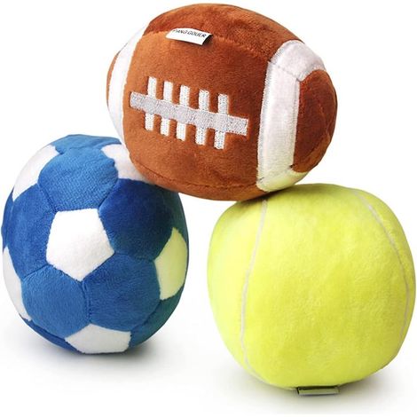 Lot de 3 balles interactives pour chiens, couineuses, bleu et jaune (petite et moyenne taille) (1/5)