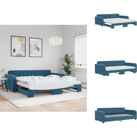 Lit de jour avec lit gigogne et matelas bleu 100x200 cm velours - Lit De Jour Avec Lit Gigogne - Lits De Jour Avec Lits Gigognes - Canapé-lit - Lit D'appoint (1/5)