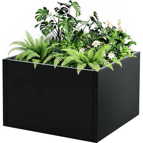 Bac à Fleurs et Potager Noir Métal, Assemblage Simple Sans Outil, Anti-rouille, Carré potager avec fond, 464630cm (1/5)