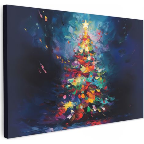 CUADRO EN LIENZO Árbol de Navidad - Navidad - Abstracto - Colorido Pinturas Grande 150x100 cm