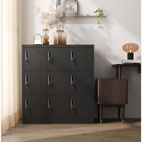 Armoire vestiaire métallique 90x40x100 cm en métal noir, avec rangement pour bureau FloraGrace (1/5)