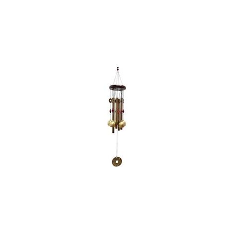 Carillon éolien traditionnel chinois en bronze pour jardin extérieur, avec pendentif et trou pour pièce de monnaie dans un long tube en métal. (1/5)