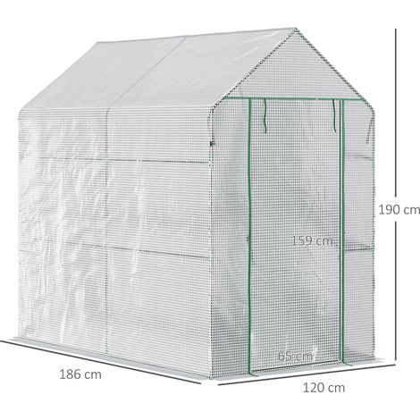 Serre Outsunny en polyéthylène, serre de plain-pied avec 4 étagères, serre à tomates, châssis froid avec porte, PE, 120 x 186 x 190 cm