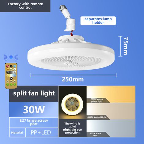 Ventilateur de plafond LED 30 W – E27, 3 couleurs, silencieux, télécommande, diffuseur d’huiles essentielles – Blanc, basse consommation (1/5)