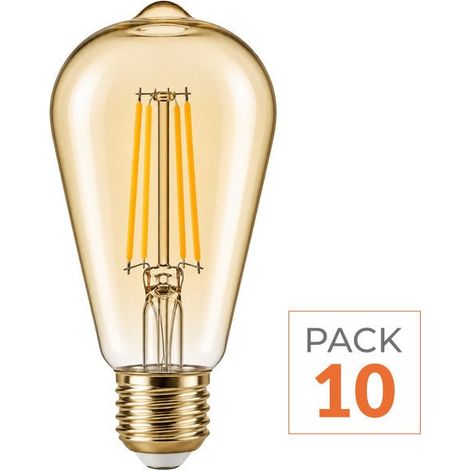 Ampoule LED Filament E27 4W Ambrée ST64 - Pack de 10 - Blanc Chaud (2300K - 3500K) - SILAMP (1/2)