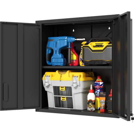 Armoire murale en métal avec serrure et étagères, armoire à outils murale, sans bois ni formaldéhyde, 77 cm de haut × 75 cm de large × 30 cm de profondeur