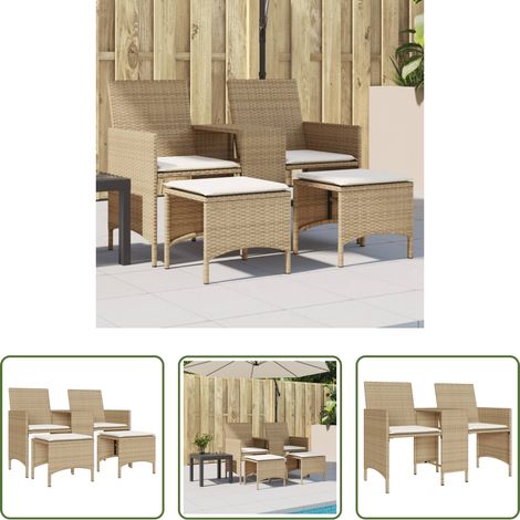 Gartenmöbel - Gartensofa 2-Sitzer mit Tisch und Hockern Beige Poly Rattan (1/5)