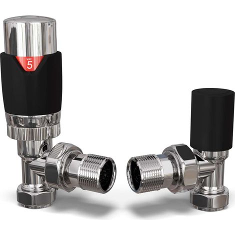 Talus Flair - Black Thermostatic Radiator Valve & Lockshield Angled 15mm