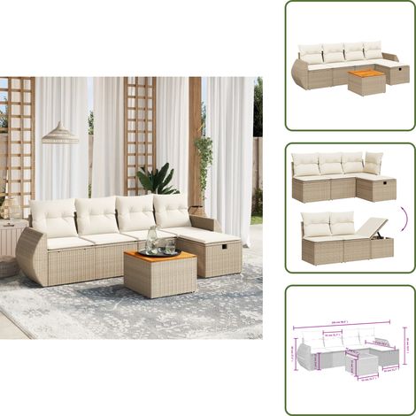 The Living Store Salon de jardin avec coussins 6 pcs beige résine tressée - Ensemble Salon De Jardin - Mobilier De Jardin - Canapé Extérieur - Chaise Extérieure - Table Basse Jardin (1/5)