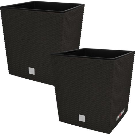 KOTARBAU® Kotarbau® Pot de Fleur Exterieur 26 x 26 cm - avec Insert Intérieur Lot de 2 - Pot Plastique Plante 15,8 L - Pot de Fleur Carré - Aspect Rotin - Umbra (1/5)