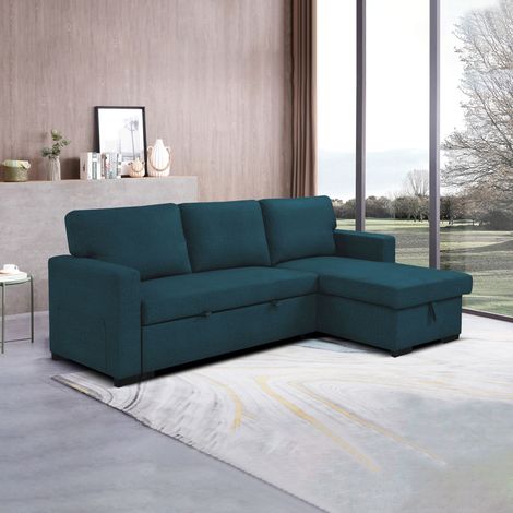 Canapé d'angle réversible et convertible en tissu bleu - COZY
