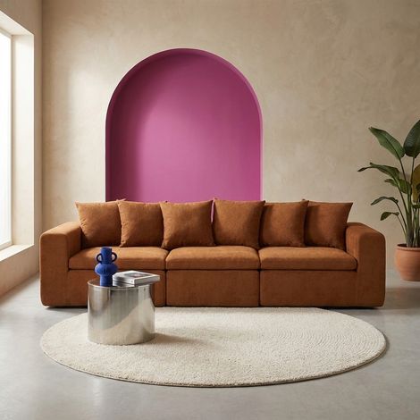 Canapé modulable tissu chenille 4 places - Movi Chenille Terracotta (1/5)