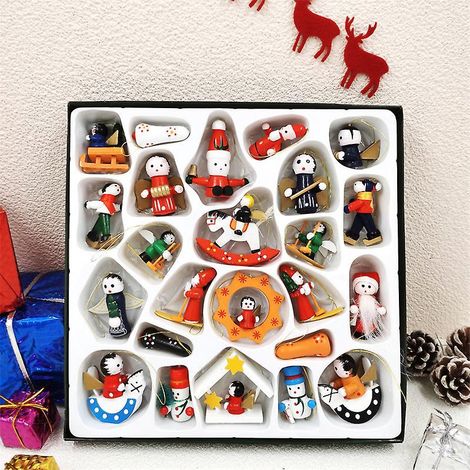 dcorations De Nol Coffret Cadeau De Nol 24 Poupes En Bois Ornements De Sapin De Nol (1/5)