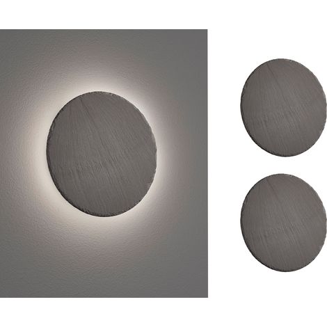2er SET flache LED Innen Wandleuchten aus Naturschiefer, Ø 20cm (1/4)