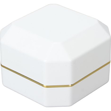 Boîte à bijoux élégante avec éclairage pour présentation de bagues de fiançailles ou mariage, intérieur velours blanc protection et rangement. (1/5)