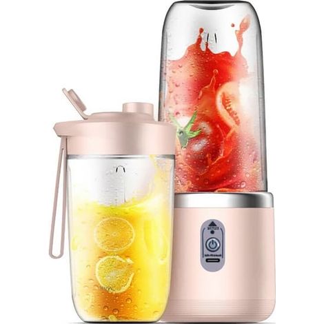 Extracteur de jus portable rechargeable à 6 lames - Couvercle unique, compatible avec différentes marques - Rose (1/5)