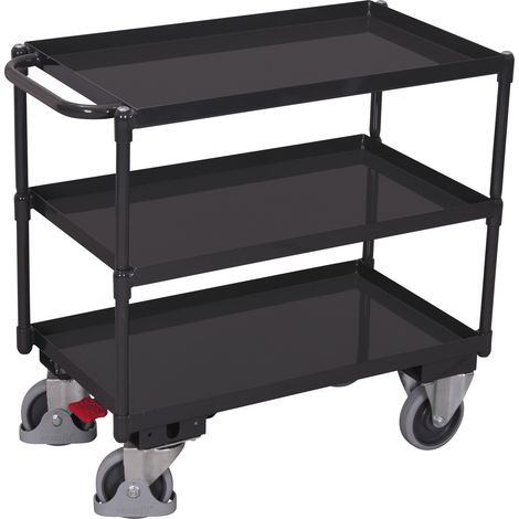 VARIOfit Tischwagen mit Wanne, Schiebegriff und 3 Ladeflächen 845x495mm Anthrazitgrau RAL 7016 (1/5)