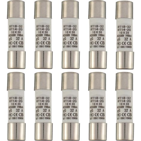 32A 500V Ceramic Tube Fuse RT18-32 Cylindrical High Voltage Fuse 10x38mm (Pack of 10) (1/5)