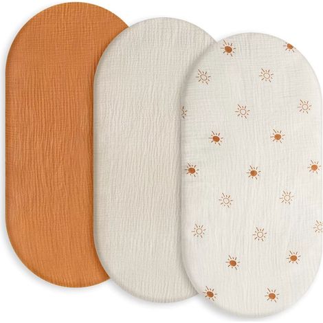 Juego de sábanas universales para bebé - Juego de 3 sábanas ajustables de gasa de algodón para cochecitos/cunas (80x40 cm) - Naranja/Beige/Blanco (1/4)