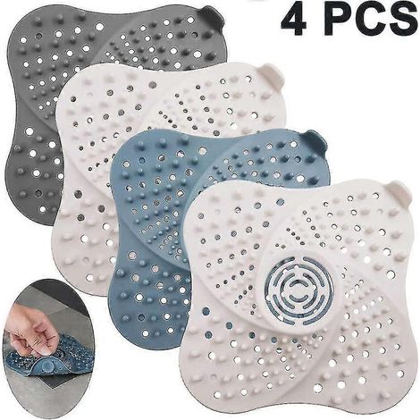 Lot de 4 couvercles de crépine de vidange carrés en silicone à motif tourbillonnant pour baignoire (1/2)